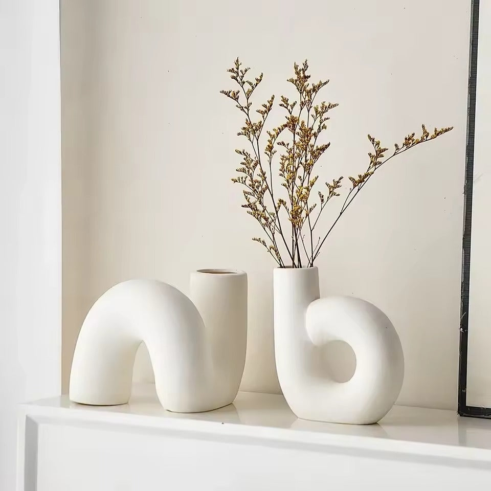 Modern Porcelain Vase with Matte Cream Finish and Sculptural Design