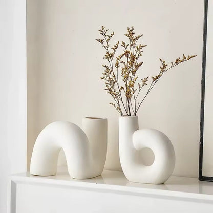 Modern Porcelain Vase with Matte Cream Finish and Sculptural Design