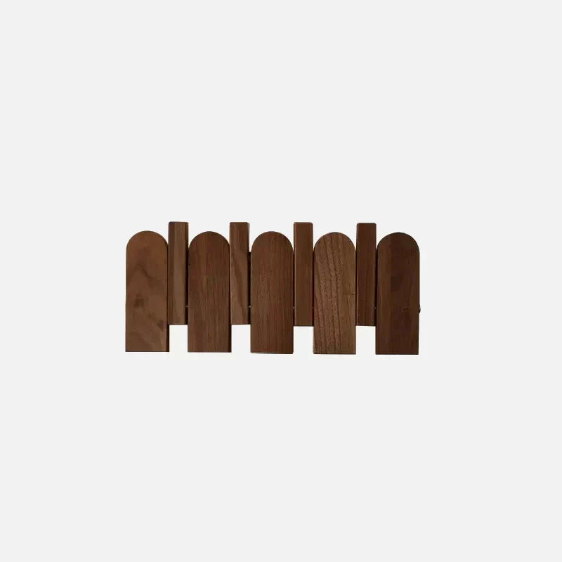 Modern Walnut Wood Wall Coat Rack with Foldable Hooks