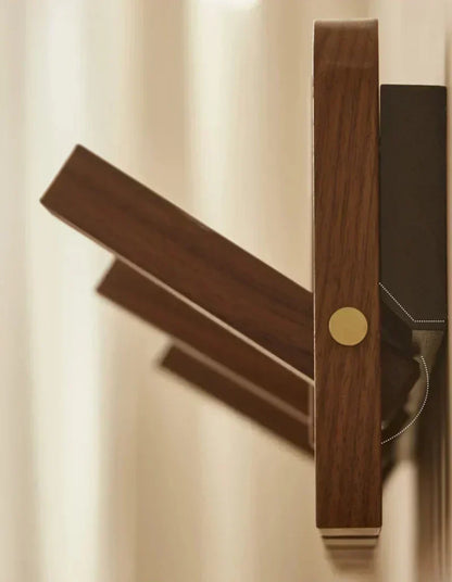 Modern Walnut Wood Wall Coat Rack with Foldable Hooks