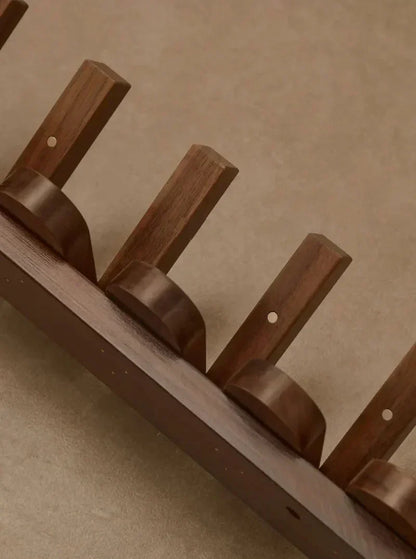 Modern Walnut Wood Wall Coat Rack with Foldable Hooks