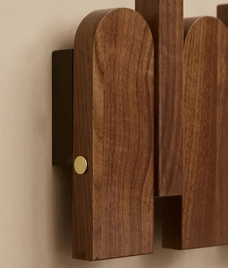 Modern Walnut Wood Wall Coat Rack with Foldable Hooks