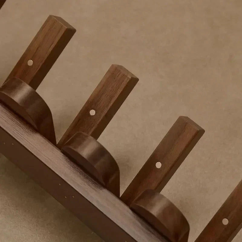 Modern Walnut Wood Wall Coat Rack with Foldable Hooks