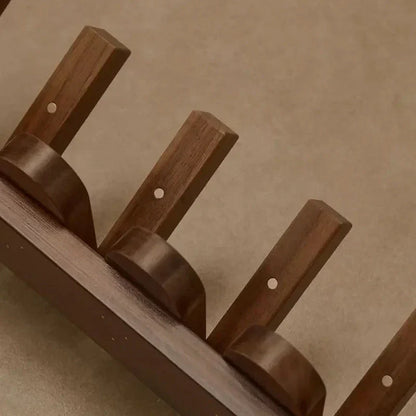 Modern Walnut Wood Wall Coat Rack with Foldable Hooks