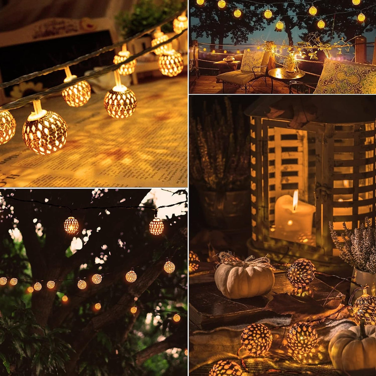 Moroccan Solar String Lights with Stainless Steel Outdoor Design