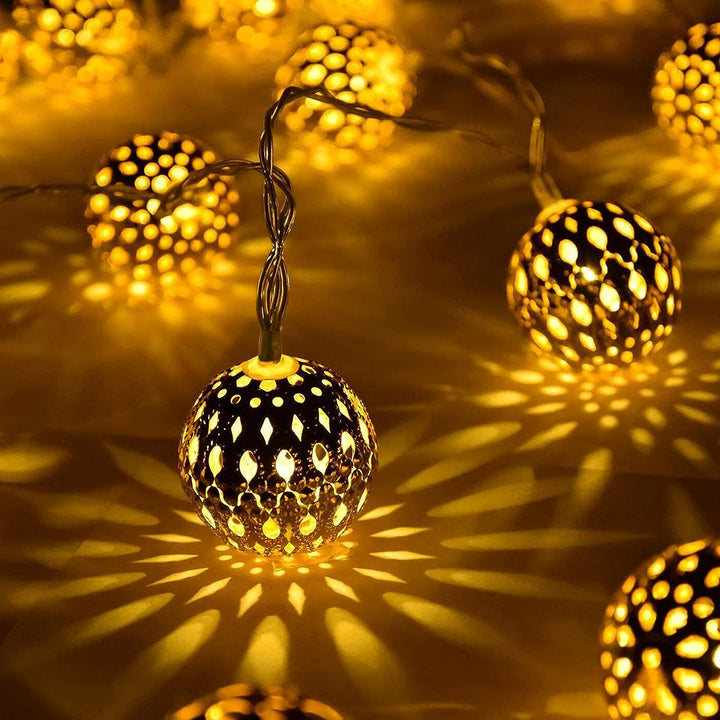 Moroccan Solar String Lights with Stainless Steel Outdoor Design