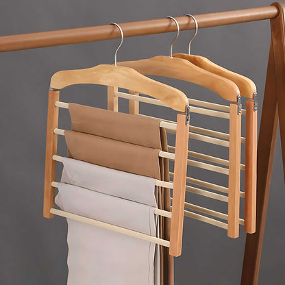 Multi-Tier Wooden and Metal Clothes Hanger for Space-Saving Wardrobe Organisation