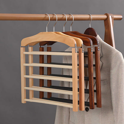 Multi-Tier Wooden and Metal Clothes Hanger for Space-Saving Wardrobe Organisation
