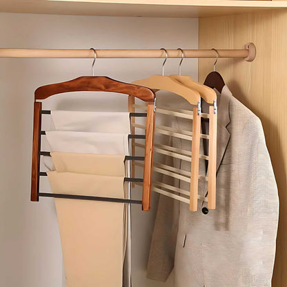 Multi-Tier Wooden and Metal Clothes Hanger for Space-Saving Wardrobe Organisation