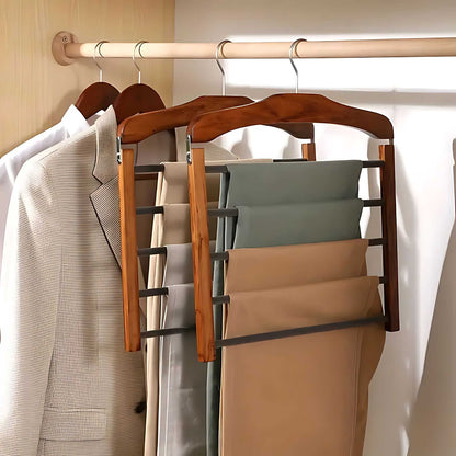 Multi-Tier Wooden and Metal Clothes Hanger for Space-Saving Wardrobe Organisation