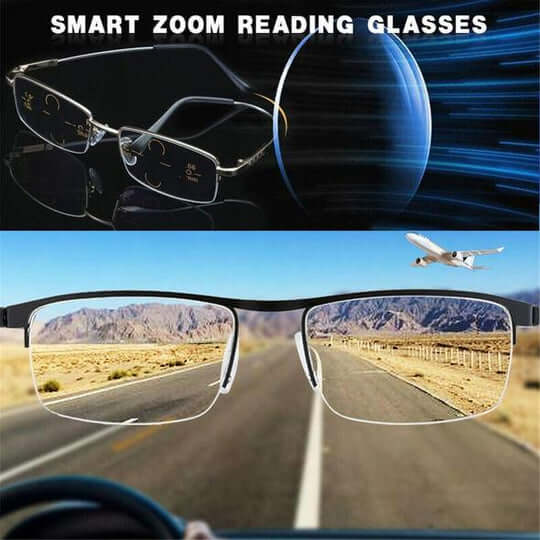 Multifocal Glasses with Automatic Vision Adjustment and Blue Light Filter