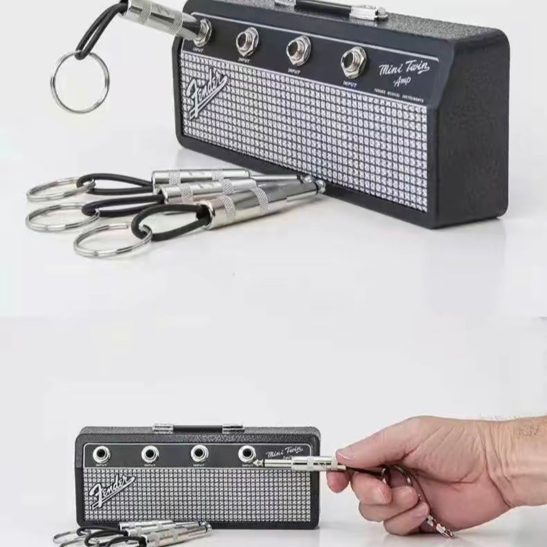 Musical Guitar Amp Style Key Holder with 4 Plug Keychains