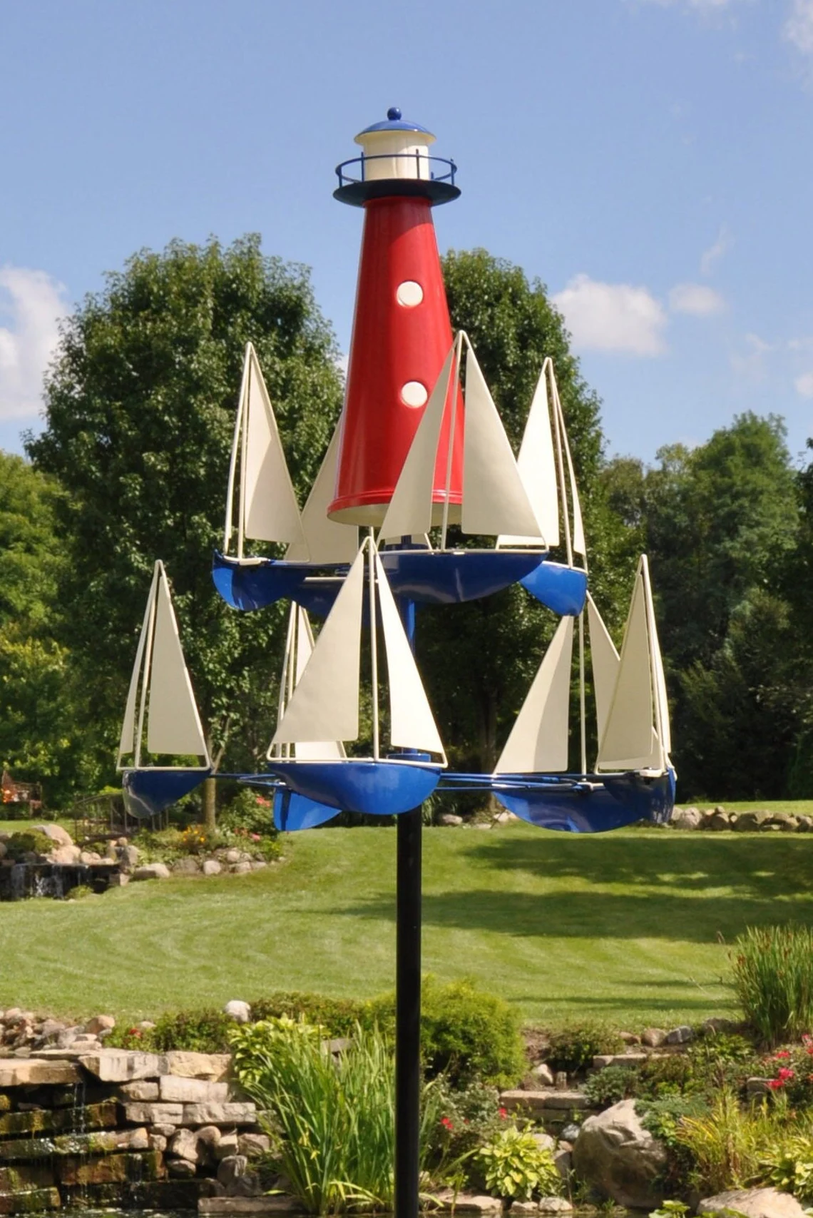 Nautical Kinetic Wind Sculpture Metal Garden Yard Spinner