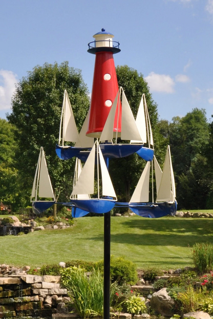 Nautical Kinetic Wind Sculpture Metal Garden Yard Spinner