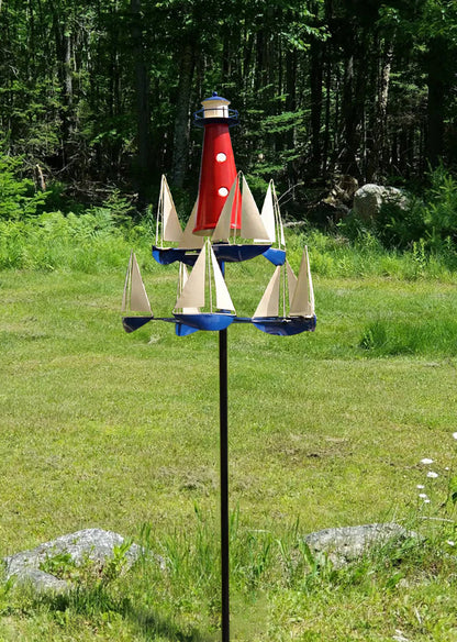 Nautical Kinetic Wind Sculpture Metal Garden Yard Spinner