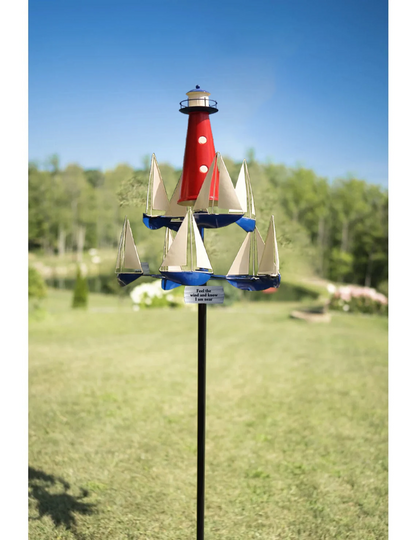 Nautical Kinetic Wind Sculpture Metal Garden Yard Spinner