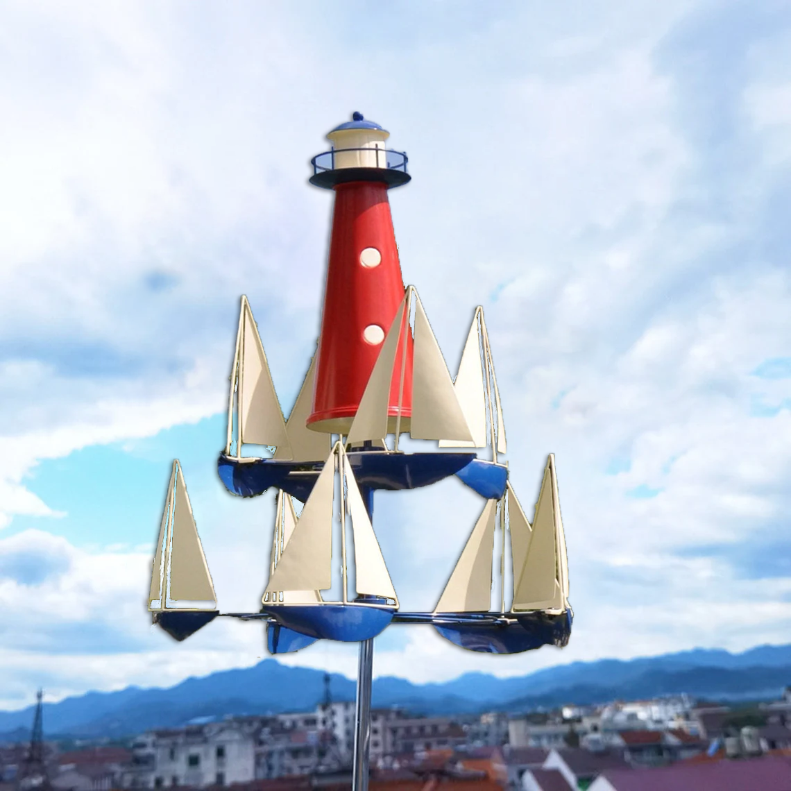Nautical Kinetic Wind Sculpture Metal Garden Yard Spinner