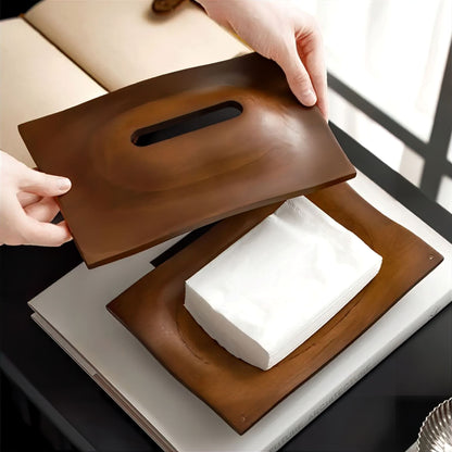 Organic Wave Tissue Box Cover in Warm Brown Resin