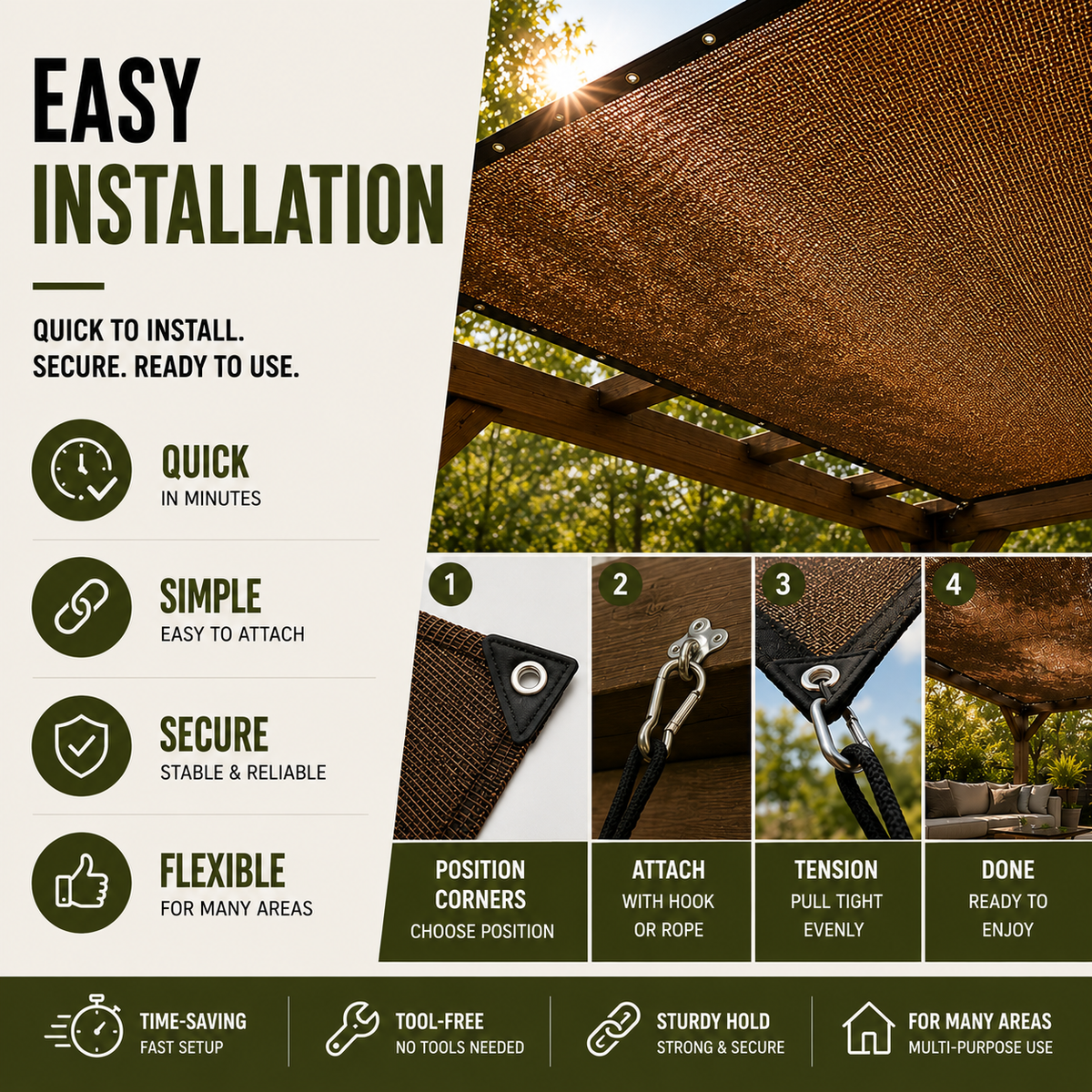 Outdoor Shade Canopy with Breathable Nylon and Reinforced Corners