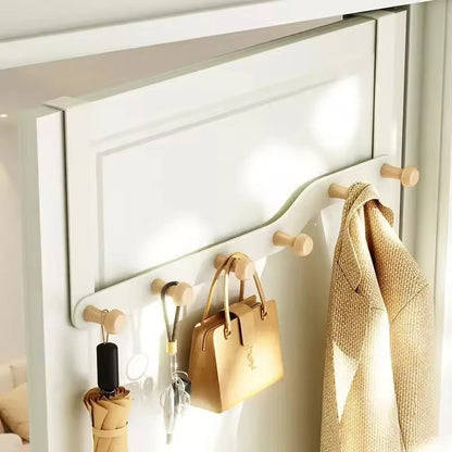 Over the Door Coat Rack with Six Wooden Hooks and Matte Black Metal Frame