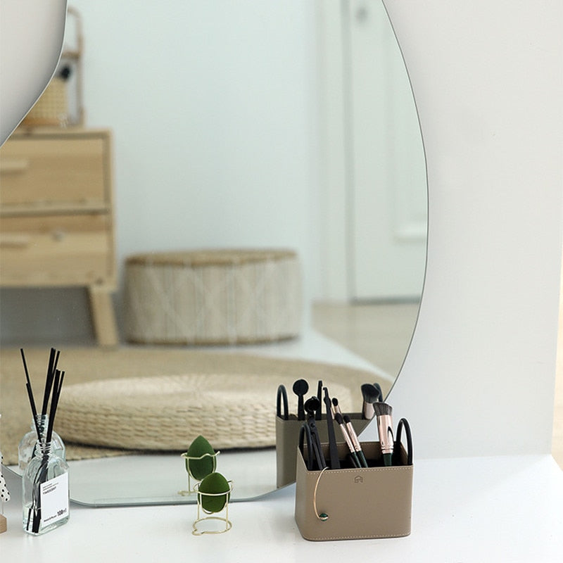 PU Leather Storage Basket with Minimalist Design and Metal Frame