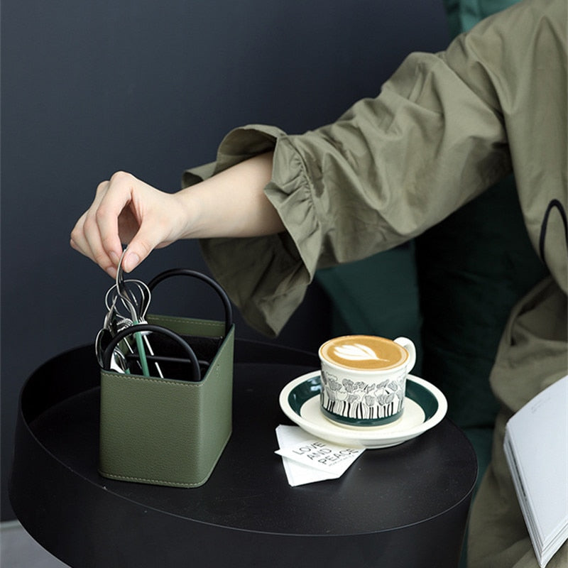 PU Leather Storage Basket with Minimalist Design and Metal Frame