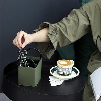 PU Leather Storage Basket with Minimalist Design and Metal Frame