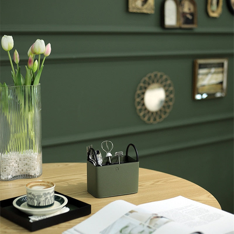 PU Leather Storage Basket with Minimalist Design and Metal Frame