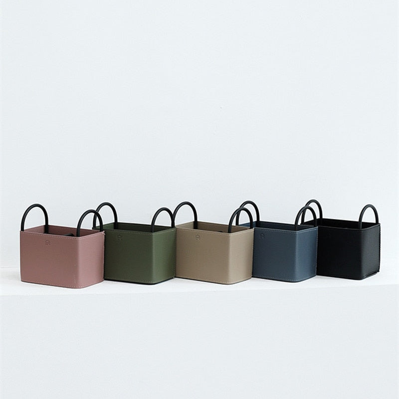 PU Leather Storage Basket with Minimalist Design and Metal Frame
