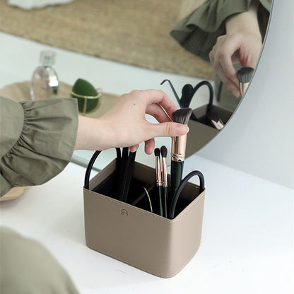 PU Leather Storage Basket with Minimalist Design and Metal Frame