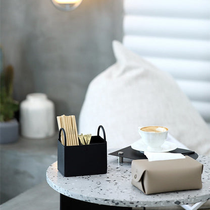 PU Leather Storage Basket with Minimalist Design and Metal Frame