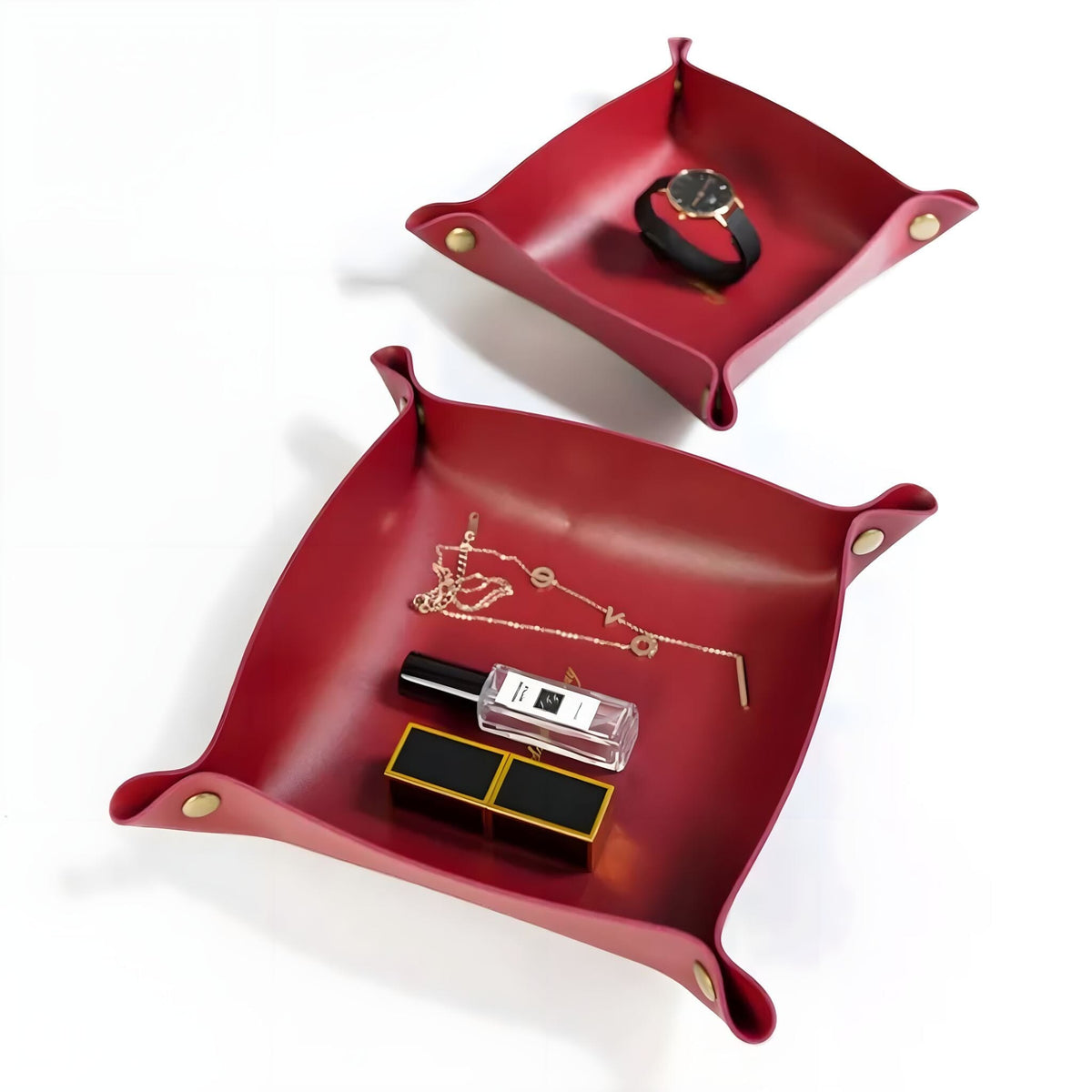 PU Leather Valet Tray with Snap Buttons for Keys and Jewellery