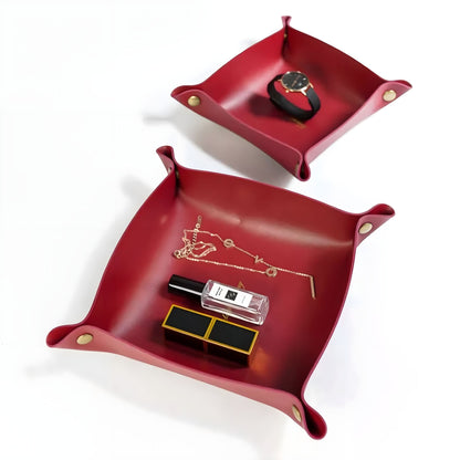 PU Leather Valet Tray with Snap Buttons for Keys and Jewellery
