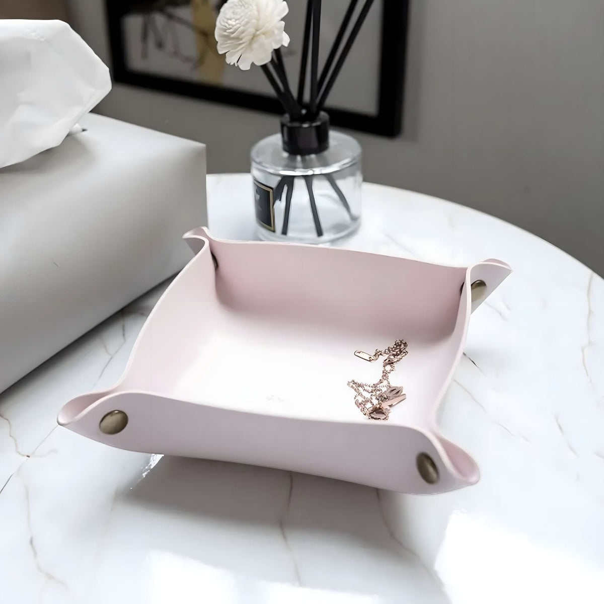 PU Leather Valet Tray with Snap Buttons for Keys and Jewellery
