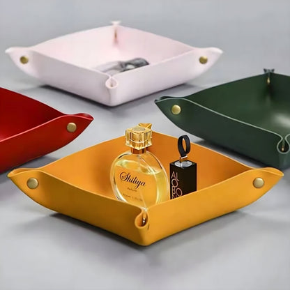 PU Leather Valet Tray with Snap Buttons for Keys and Jewellery