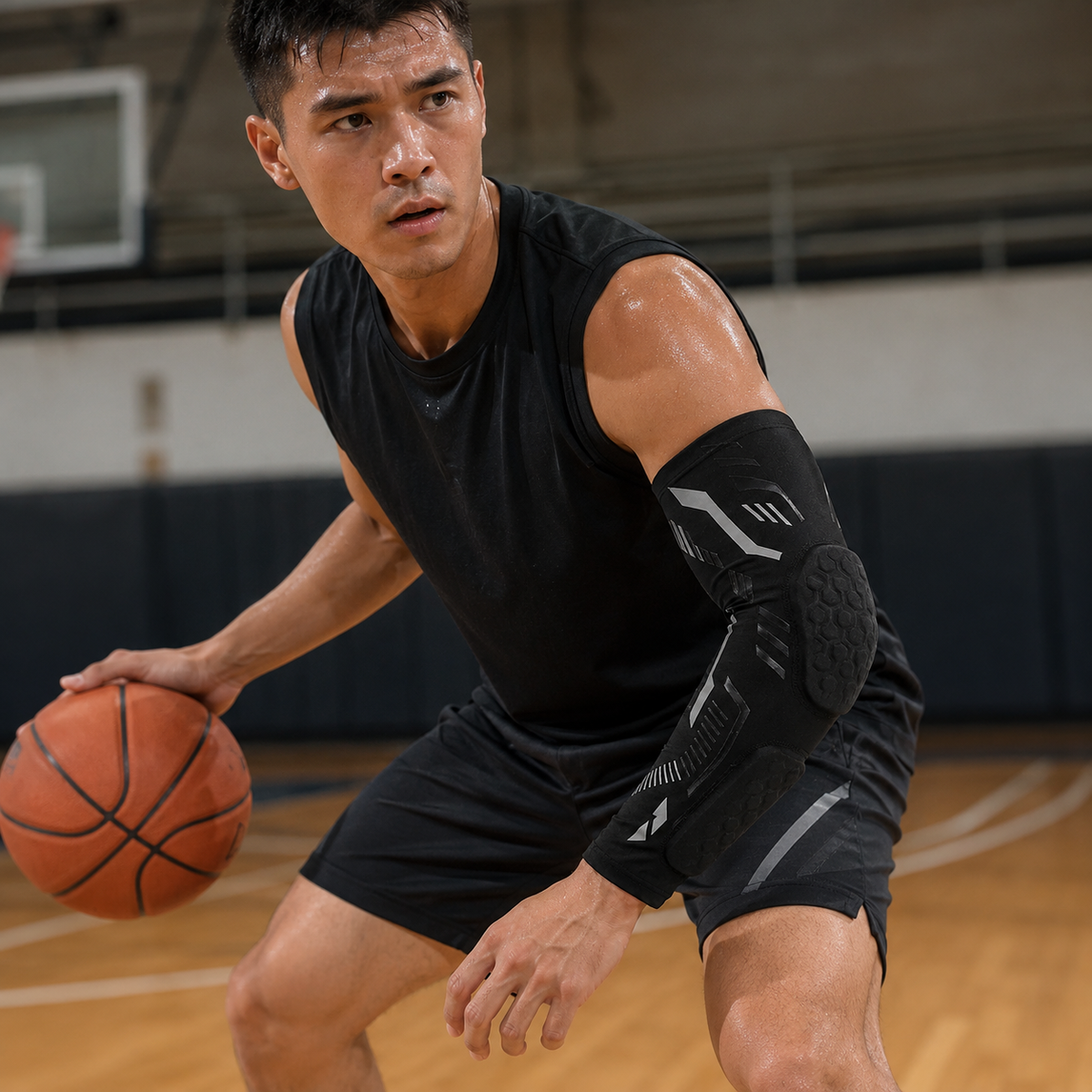 Padded Compression Elbow Sleeve with Polyester and Spandex