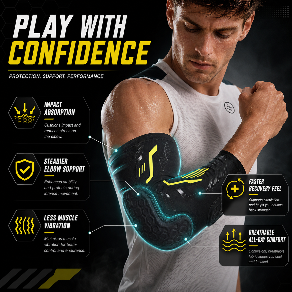 Padded Compression Elbow Sleeve with Polyester and Spandex