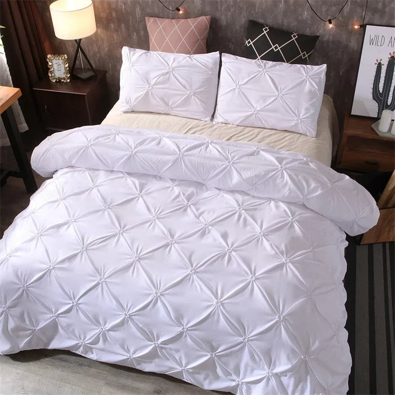 Pintuck Duvet Cover Set with Diamond Pattern and Matching Pillowcases