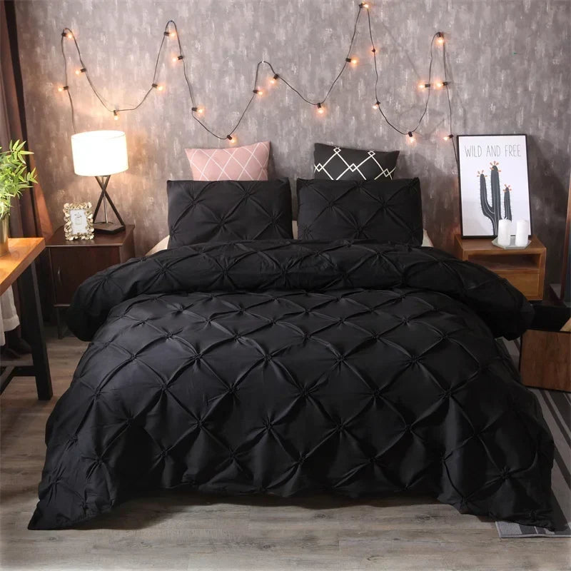 Pintuck Duvet Cover Set with Diamond Pattern and Matching Pillowcases