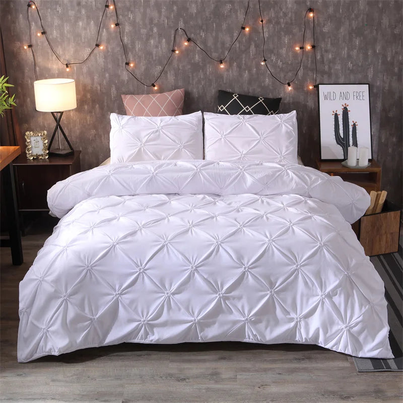 Pintuck Duvet Cover Set with Diamond Pattern and Matching Pillowcases