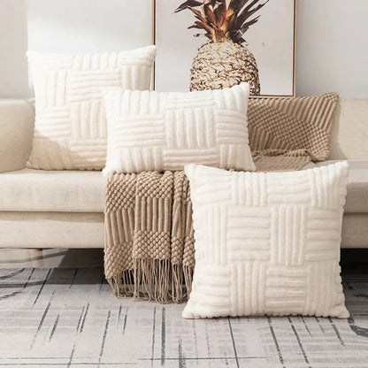 Plush Cushion Cover with Geometric Woven Pattern for Sofa and Bed