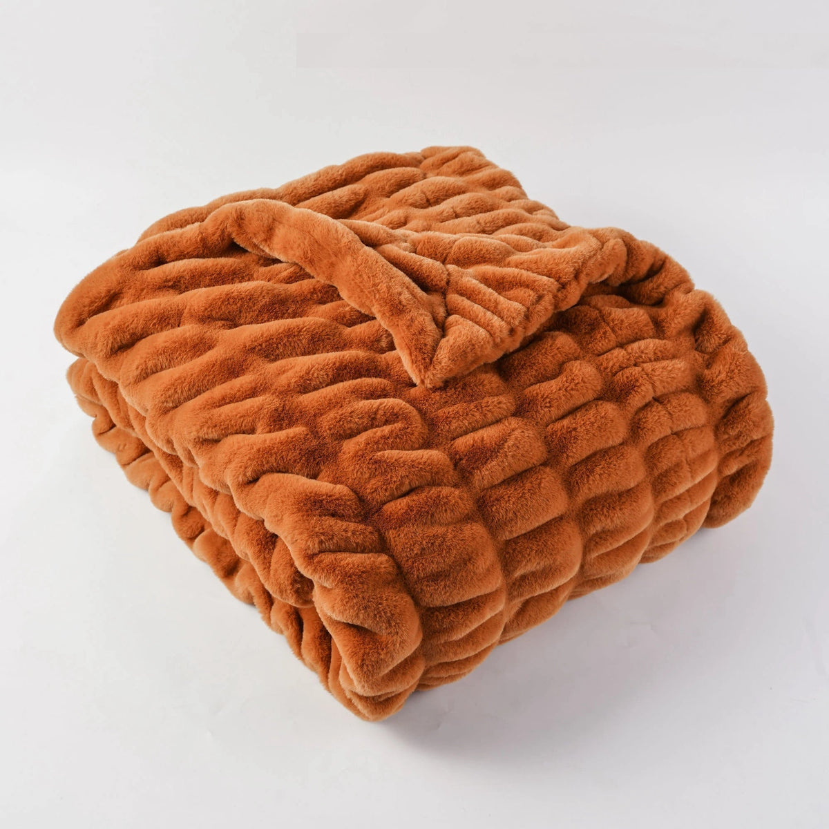 Plush Faux Fur Throw Blanket with Reversible 3D Ribbed Texture