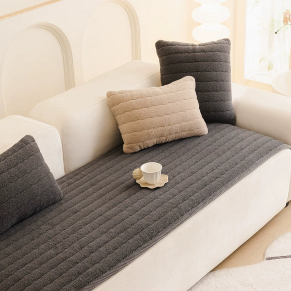 Plush Sofa Cover with Soft Microfibre Fabric and Anti Slip Backing