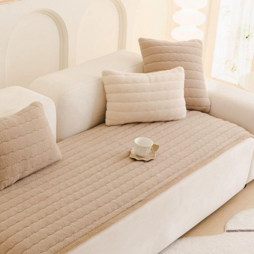 Plush Sofa Cover with Soft Microfibre Fabric and Anti Slip Backing