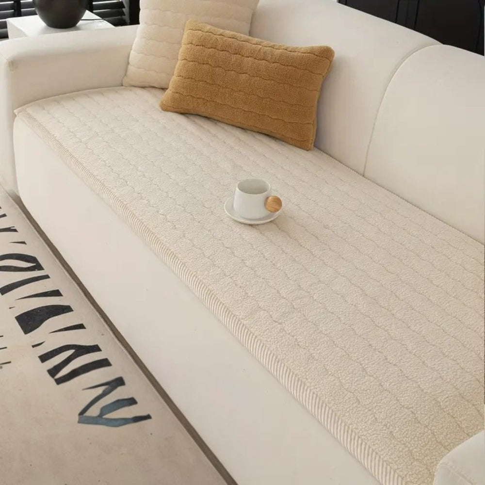 Plush Sofa Cover with Soft Microfibre Fabric and Anti Slip Backing