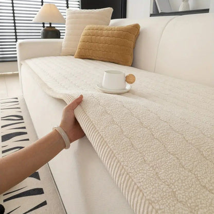 Plush Sofa Cover with Soft Microfibre Fabric and Anti Slip Backing