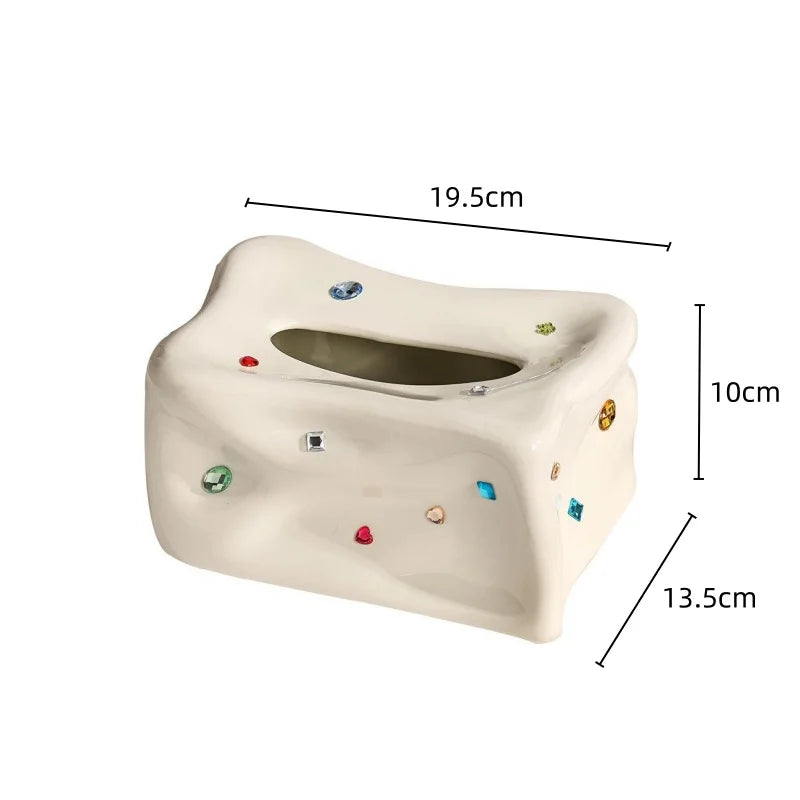 Porcelain Tissue Box with Heart-Shaped Gemstone Accent