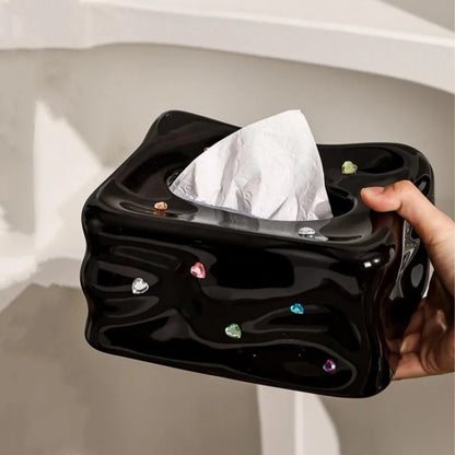 Porcelain Tissue Box with Heart-Shaped Gemstone Accent