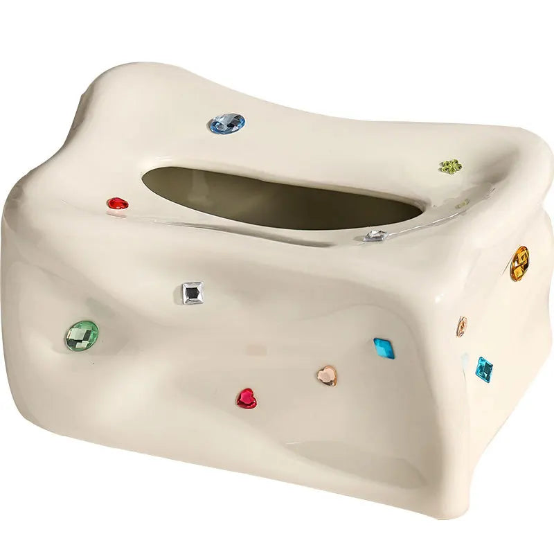 Porcelain Tissue Box with Heart-Shaped Gemstone Accent
