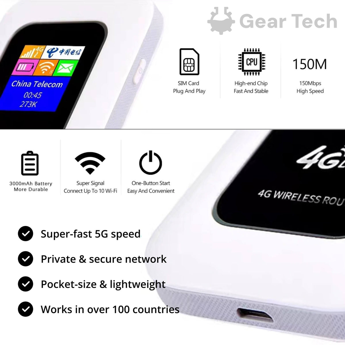 Portable 5G SIM WiFi Router with Battery for Travel and Home